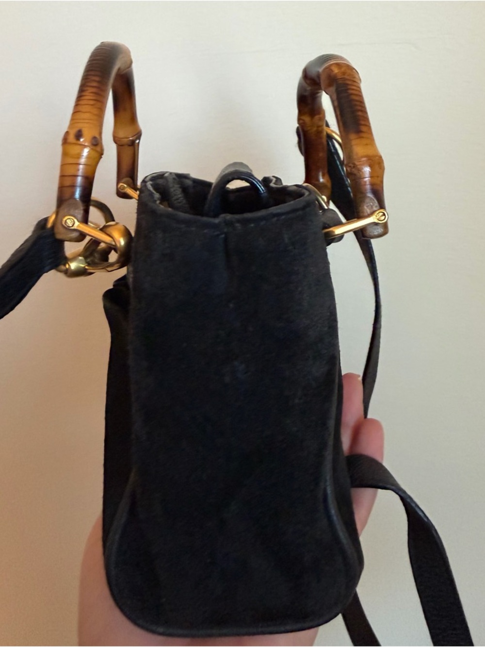 Gucci Black Suede Mini Bamboo Two-Way Bag - Picture 4 of 11